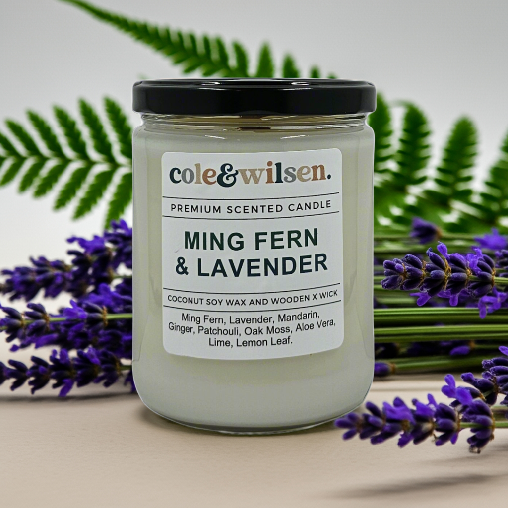 Ming Fern & Lavender Candle with Wooden X Wick