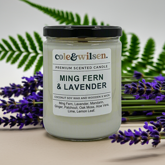 Ming Fern & Lavender Candle with Wooden X Wick