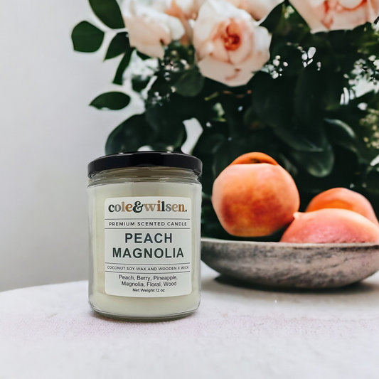 Peach Magnolia Coconut Soy Candle with Wooden X Wick