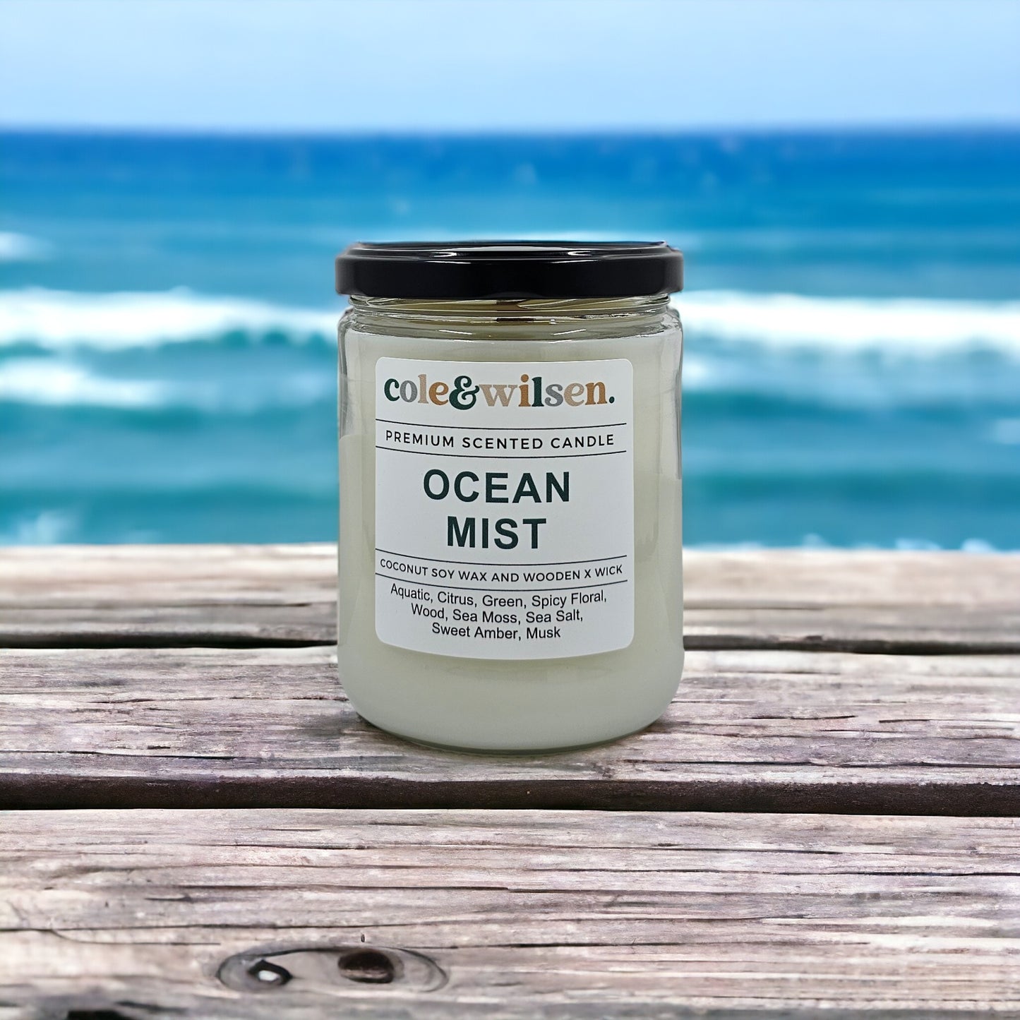 Ocean Mist Candle with Wooden X Wick