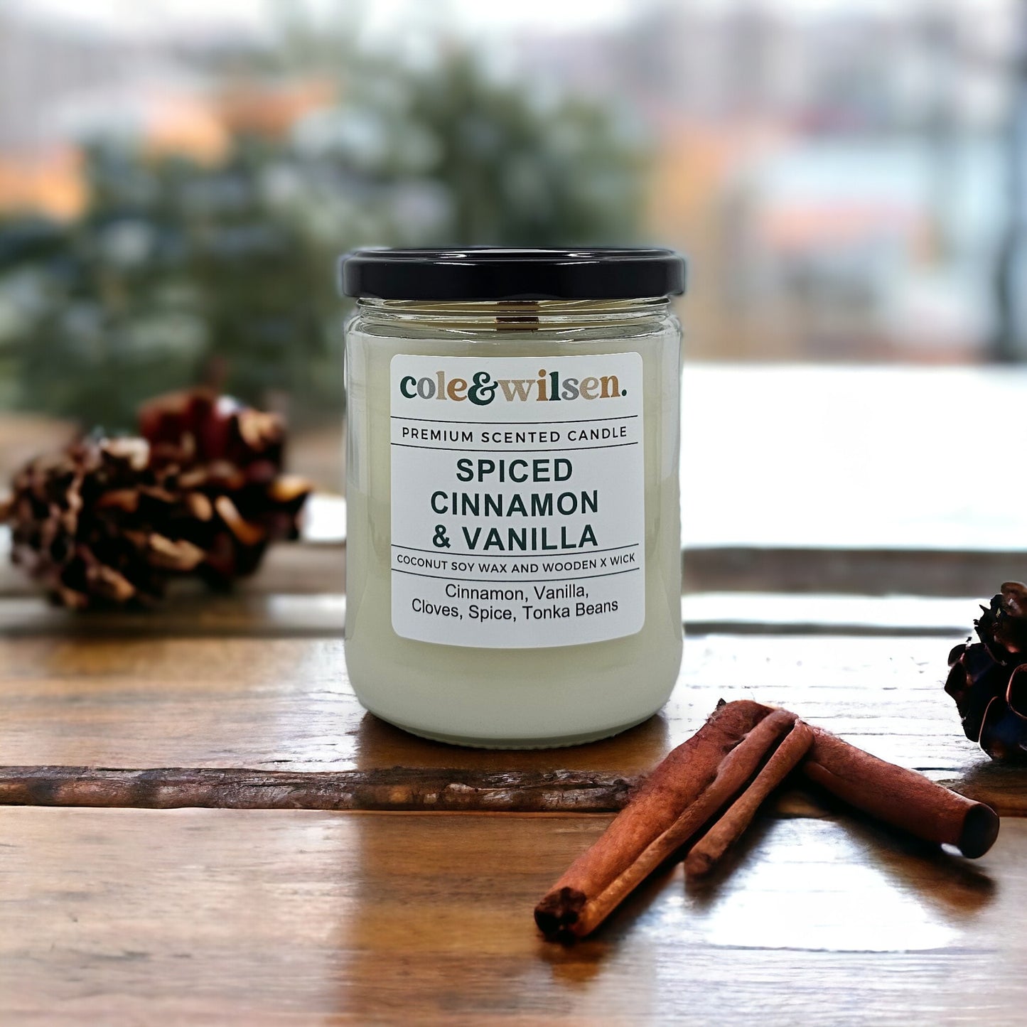 Spiced Cinnamon & Vanilla Candle with Wooden X Wick